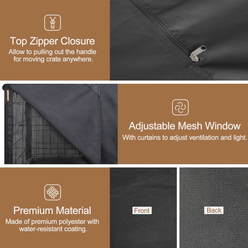 HiCaptain Breathable Dog Crate Cover 36 Inch, Durable Heavy Duty Kennel Cover, Dual Zippered Panels, Windproof Waterproof UV-Resistant(Black) - Image 5